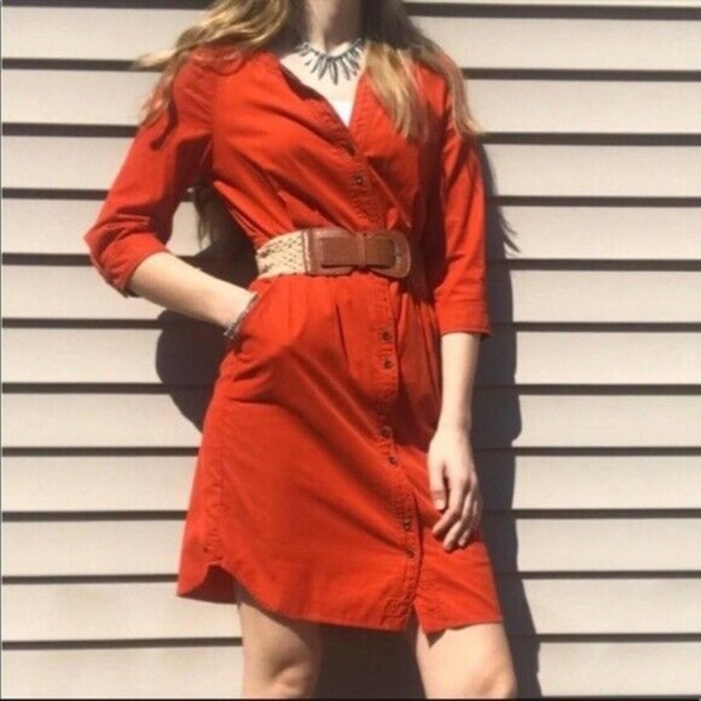 Anthropologie Maeve orange-red corduroy dress with pockets size 4